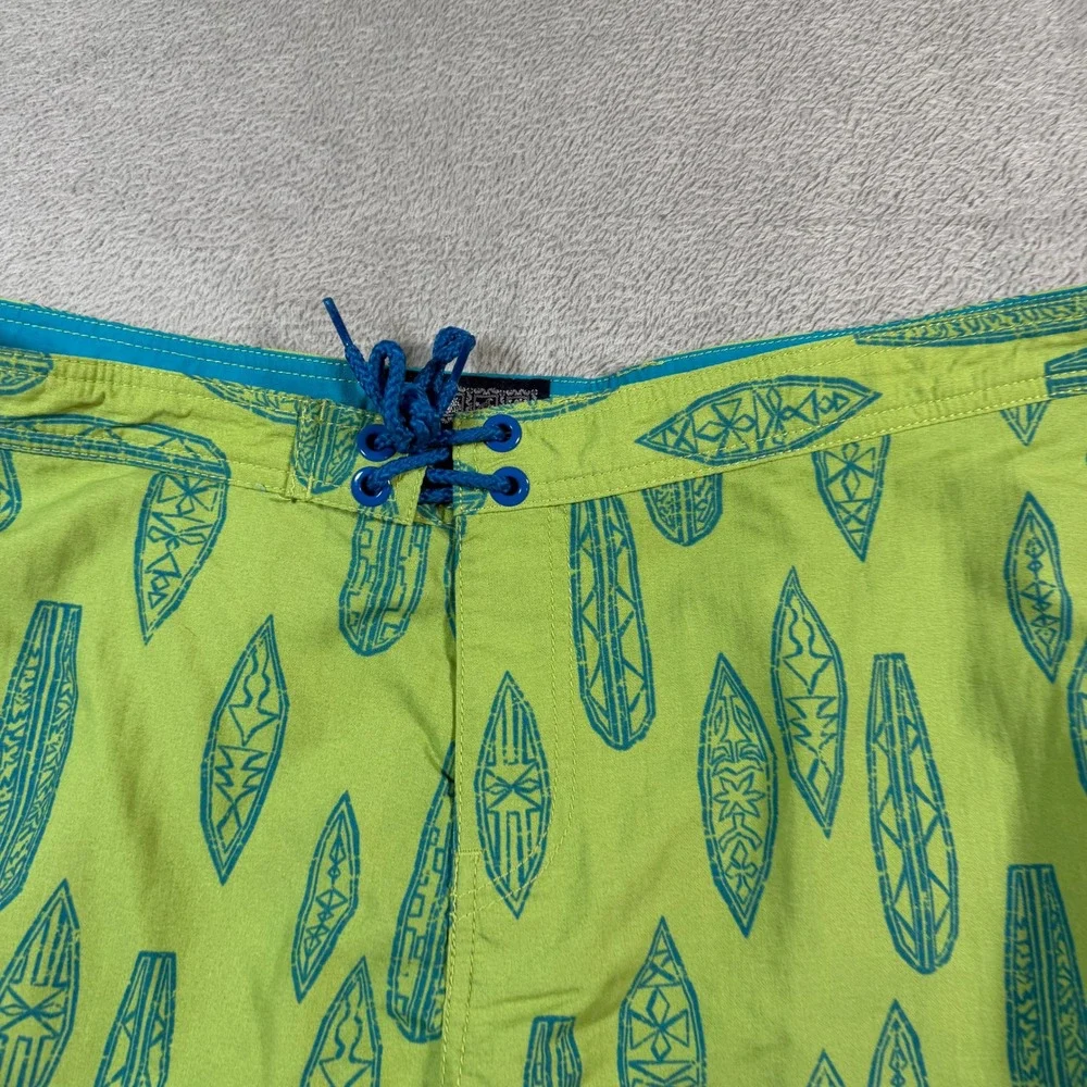 Reyn Spooner Board Shorts Men 36 Green AOP Surfboard Print Beachwear Surf Summer